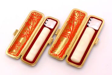 実印・銀行印セット 本象牙日輪 実印13.5mm【赤-金枠】