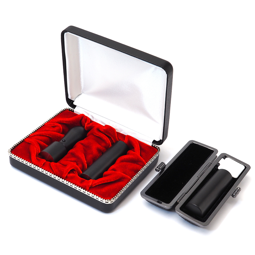 会社設立３本セット 実印 天丸18.0・銀行印 寸胴16.5・認印 寸胴16.5 ブラストチタンブラック【整理ケース・印鑑ケース付】