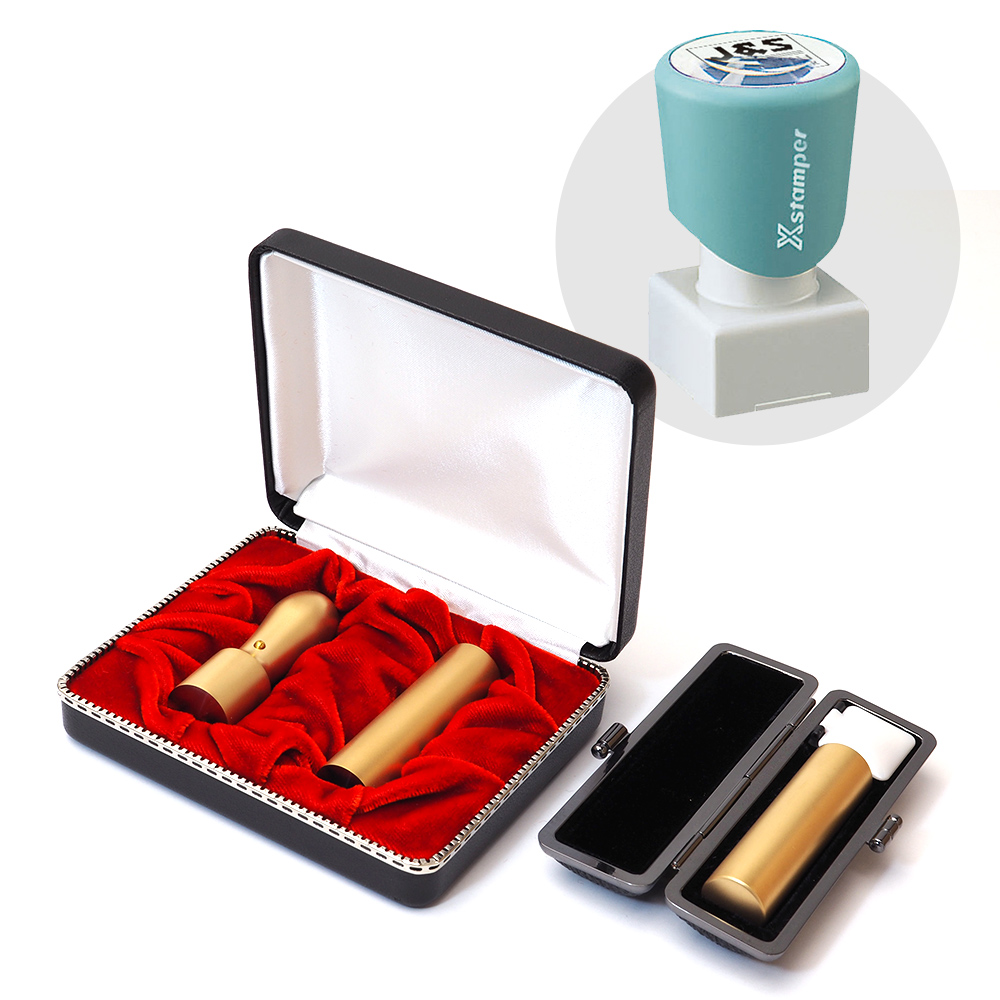 会社設立３本セット 実印 天丸18.0・銀行印 寸胴16.5・認印 寸胴16.5 ブラストチタンゴールド 【整理ケース･印鑑ケース･シャチハタ会社角印付】