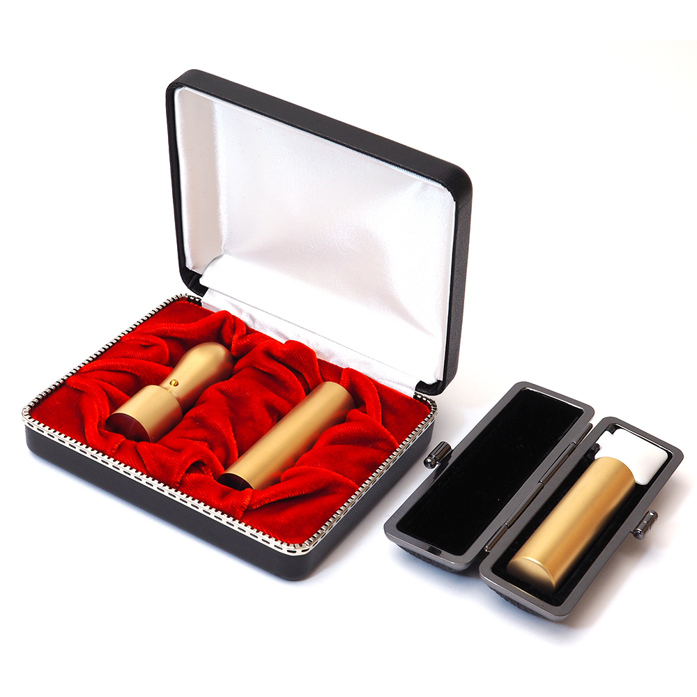 会社設立３本セット 実印 天丸18.0・銀行印 寸胴16.5・認印 寸胴16.5 ブラストチタンゴールド【整理ケース・印鑑ケース付】