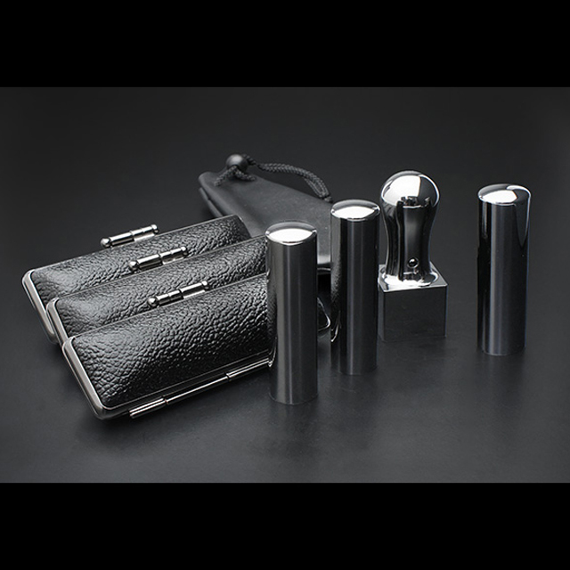 プレミアムチタン/会社設立 4本セット プレミアムブラック（寸胴タイプ） （角天21mm）【ブラックメタル枠・印袋付】