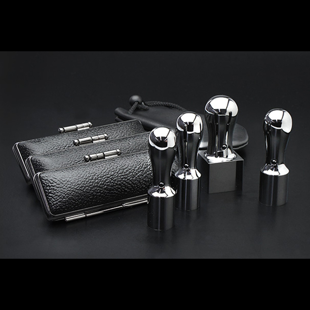 プレミアムチタン/会社設立 4本セット プレミアムブラック（天丸タイプ） （角天21mm）【ブラックメタル枠・印袋付】