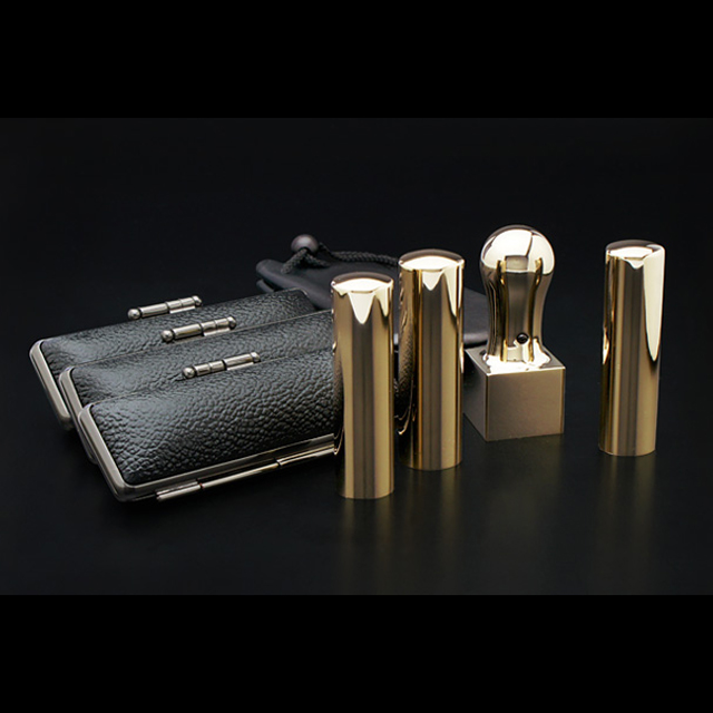 プレミアムチタン/会社設立 4本セット プレミアムゴールド（寸胴タイプ） （角天21mm）【ブラックメタル枠・印袋付】