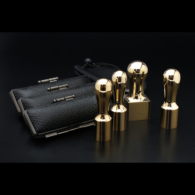 プレミアムチタン/会社設立 4本セット プレミアムゴールド（天丸タイプ） （角天21mm）【ブラックメタル枠・印袋付】