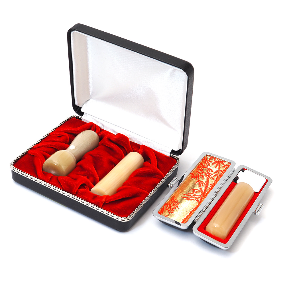 会社設立３本セット 実印 天丸18.0・銀行印 寸胴16.5・認印 寸胴16.5 牛角【純白】【整理ケース・印鑑ケース付】