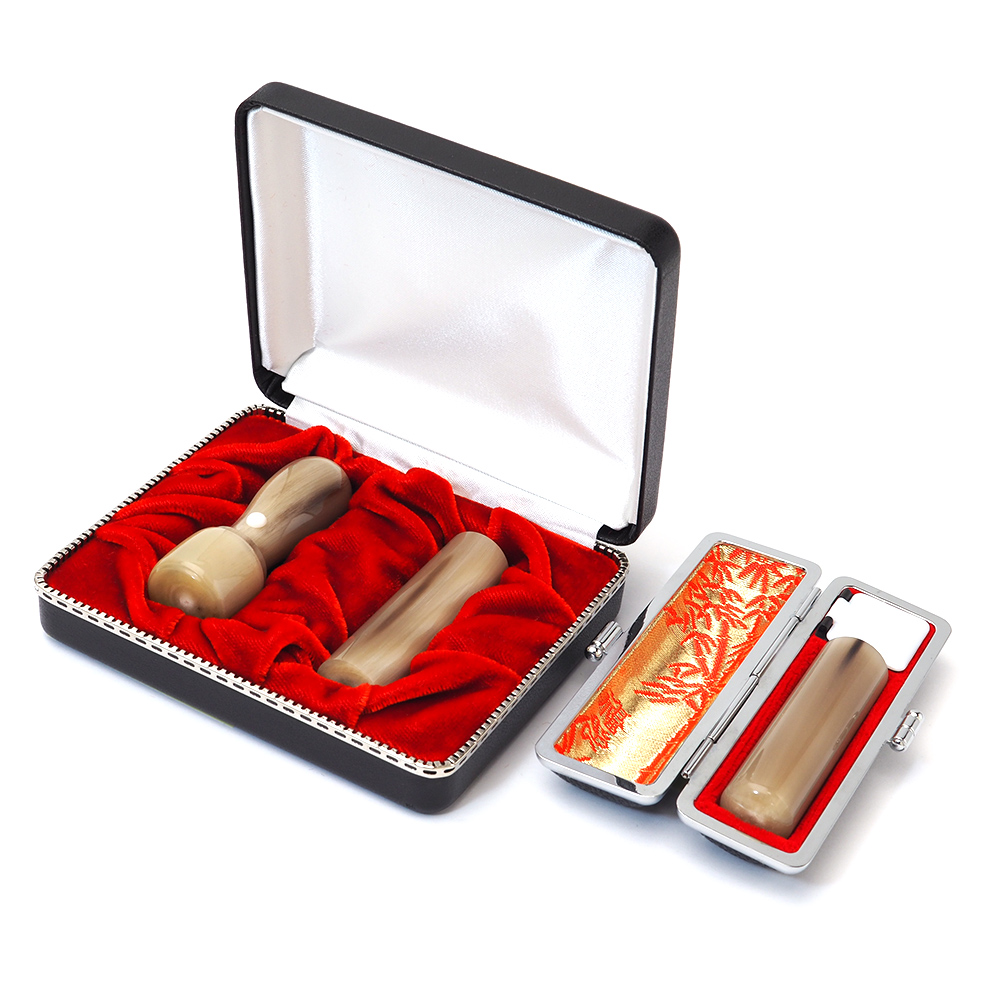 会社設立３本セット 実印 天丸18.0・銀行印 寸胴16.5・認印 寸胴16.5 牛角【中色】【整理ケース・印鑑ケース付】