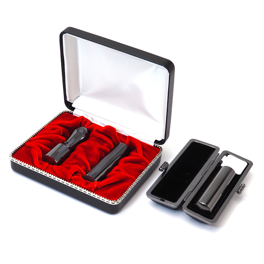 会社設立３本セット 実印 天丸18.0・銀行印 寸胴16.5・認印 寸胴16.5 プレミアムブラック【整理ケース・印鑑ケース付】