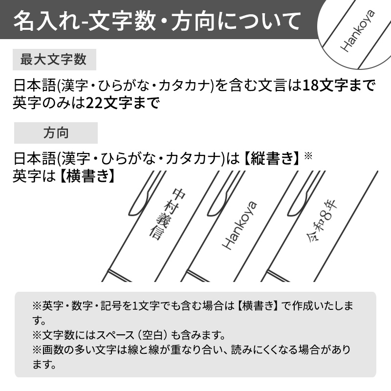 名入れ最大文字数・方向