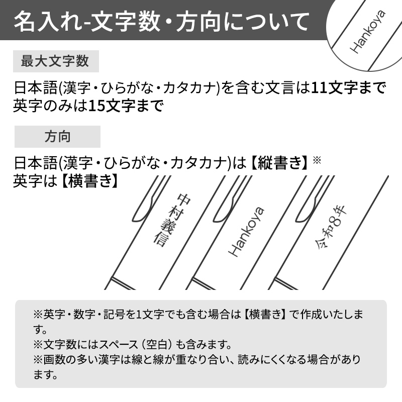 名入れ最大文字数・方向
