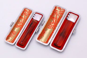 銀行印・認印セット 琥珀樹脂 実印13.5mm【銀枠】