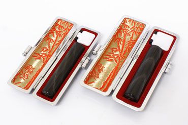 銀行印・認印セット 純天然黒水牛 実印13.5mm【銀枠】