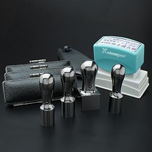 会社設立4本セット （実印・銀行印・認印・角印24ｍｍ） プレミアムブラックチタン （天丸） 【印鑑ケース・印袋・シャチハタ住所印付】【印鑑】
