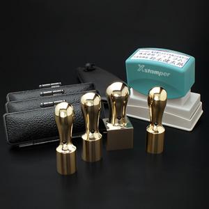 会社設立4本セット （実印・銀行印・認印・角印24ｍｍ） プレミアムゴールドチタン （天丸） 【印鑑ケース・印袋・シャチハタ住所印付】【印鑑】
