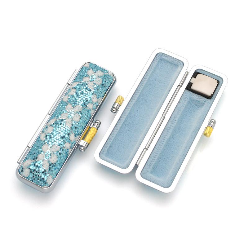 印鑑ケース きらめきラメケース/花柄 ブルー 10.5-12.0mm用