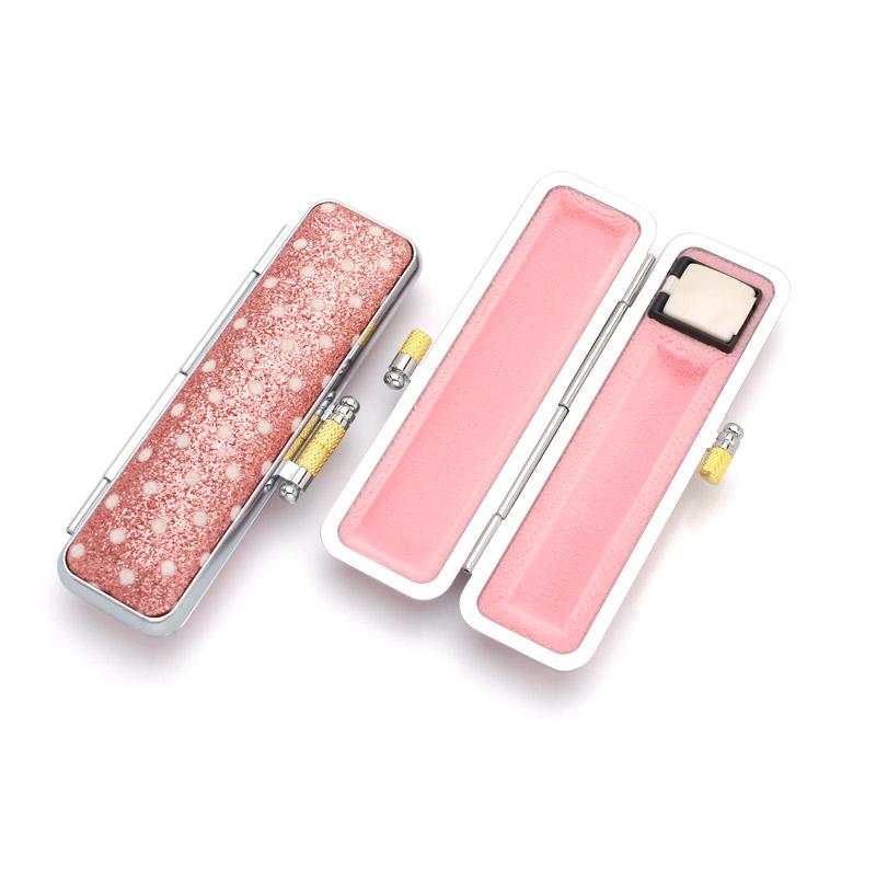 印鑑ケース きらめきラメケース/水玉 ピンク 10.5-12.0mm用