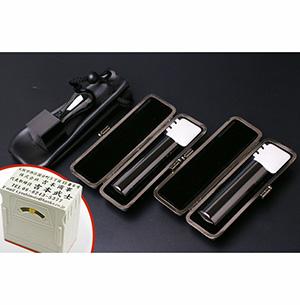 プレミアムチタン/会社設立 3本Lセット プレミアムブラック（寸胴タイプ） （角天24mm）【ブラックメタル枠・印袋＆アドレス印3段付】【印鑑】