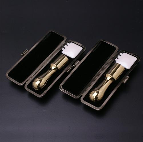 プレミアムチタン/会社設立 実印銀行印2本Lセット プレミアムゴールド（天丸タイプ） （実銀18）【ブラックメタル枠付】【印鑑】