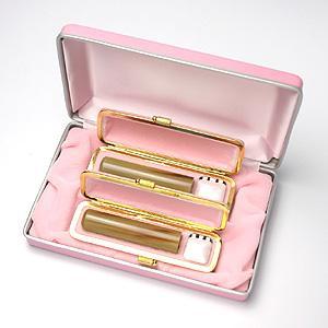 銀行印・認印セット（銀行印13.5mm・認印12.0mm） 牛角・中色【ピンク・ファンシーケース付】