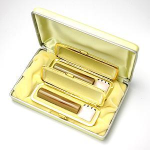 銀行印・認印セット（銀行印13.5mm・認印12.0mm） 牛角・中色【イエロー・ファンシーケース付】