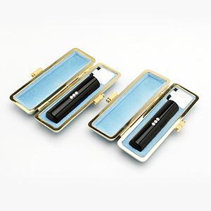 銀行印・認印セット（銀行印13.5mm・認印12.0mm） スリーストーンクリスタル黒水牛【ブルー・ファンシーケース付】