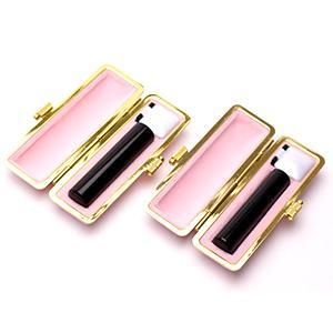 銀行印・認印セット（銀行印13.5mm・認印12.0mm） 黒水牛（芯持ち）【ピンク・ファンシーケース付】