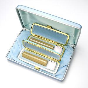 銀行印・認印セット（銀行印13.5mm・認印12.0mm） 牛角・純白【ブルー・ファンシーケース付】