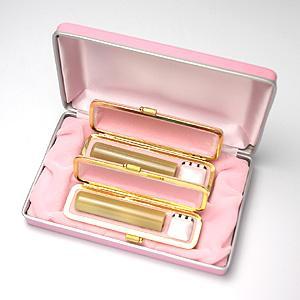 銀行印・認印セット（銀行印13.5mm・認印12.0mm） 牛角・純白【ピンク・ファンシーケース付】
