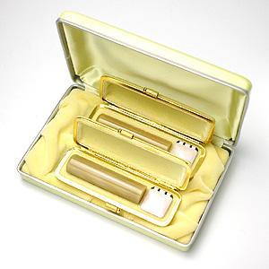 銀行印・認印セット（銀行印13.5mm・認印12.0mm） 牛角・純白【イエロー・ファンシーケース付】