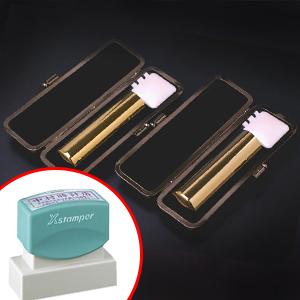 プレミアムチタン/会社設立 実印・銀行印 寸胴+シヤチハタ住所印セット プレミアムゴールド（寸胴タイプ） （実18銀16）【ブラックメタル枠・住所印付】【印鑑】