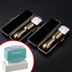 プレミアムチタン/会社設立 実印・銀行印 天丸+シヤチハタ住所印セット プレミアムゴールド（天丸タイプ） （実銀18）【ブラックメタル枠・住所印付】【印鑑】