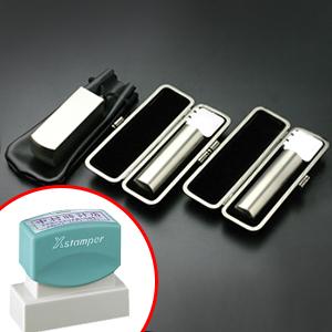 チタン印鑑/会社設立 実印・銀行印・角印 寸胴+シヤチハタ住所印セット ブラストチタン（寸胴タイプ） （角天24mm）【ブラックメタル枠・印袋＆住所印付】【印鑑】