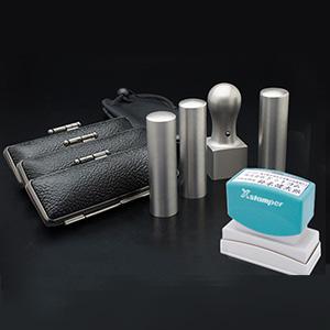 会社設立4本セット （実印・銀行印・認印・角印24ｍｍ） チタン印鑑ブラスト （寸胴） 【印鑑ケース・印袋・シャチハタ住所印付】【印鑑】