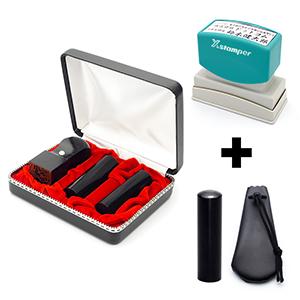 会社設立 実印・銀行印・角印・認印 寸胴+シヤチハタ住所印セット 政宗 4本（角24mm）【シャチハタ住所印】