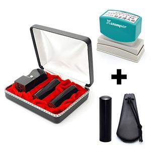 会社設立 実印・銀行印・角印・認印 寸胴+シヤチハタ住所印セット 実印・銀行印・認印【黒水牛】/角印【政宗】 4本（角24mm）【シャチハタ住所印】