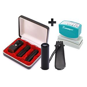 会社設立 実印・銀行印・角印・認印 寸胴+シヤチハタ住所印セット 黒水牛（芯持ち） 4本（角21mm）【シャチハタ住所印】【印鑑】