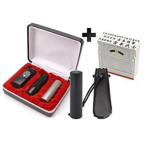 会社設立 実印・銀行印・角印・認印 寸胴+組合せ住所印セット チタン実印・黒水牛銀行印・玄武角印・玄武認印（角21mm） 4本【整理ケース＆アドレス印3段付】【印鑑】