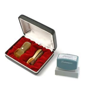 NPO設立 実印・角印 天丸+シヤチハタ住所印セット 牛角・中色 2本(角24)【整理ケース付&住所印】【印鑑】