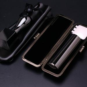 プレミアムチタン/会社設立 実印角印2本Lセット プレミアムブラック（寸胴タイプ） （角天24）【ブラックメタル枠・印袋付】