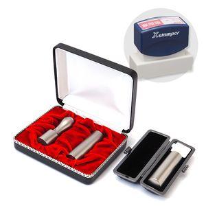 会社設立3本セット実印 天丸18.0・銀行印 寸胴16.5・認印 寸胴16.5+シヤチハタ住所印セット(ネイビー)ブラストチタン【整理ケース･印鑑ケース・住所印付】