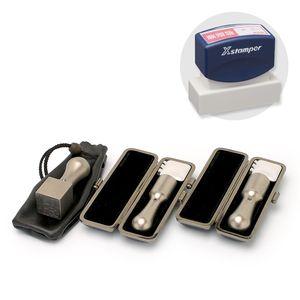 チタン/会社設立実印・銀行印・角印 天丸+シヤチハタ住所印セット(ネイビー)ブラスト(天丸タイプ)(角天24mm)【ブラックメタル枠・印袋&住所印付】