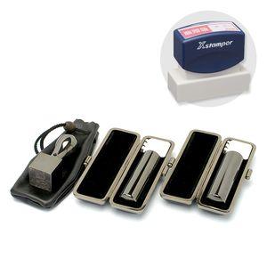 プレミアムチタン/会社設立実印・銀行印・角印 寸胴+シヤチハタ住所印セット(ネイビー)プレミアムブラック(寸胴タイプ)(角天21mm)【ブラックメタル枠・印袋&住所印付】