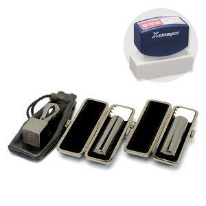 プレミアムチタン/会社設立実印・銀行印・角印 天丸+シヤチハタ住所印セット(ネイビー)プレミアムブラック(天丸タイプ)(角天24mm)【ブラックメタル枠・印袋&住所印付】