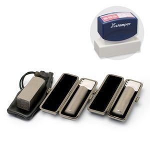 チタン/会社設立実印・銀行印・角印 寸胴+シヤチハタ住所印セット(ネイビー)ブラスト(寸胴タイプ)(角天24mm)【ブラックメタル枠・印袋&住所印付】