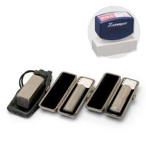 チタン/会社設立実印・銀行印・角印 寸胴+シヤチハタ住所印セット(ネイビー)ブラスト(寸胴タイプ)(角天21mm)【ブラックメタル枠・印袋&住所印付】