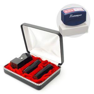 会社設立実印・銀行印・角印 寸胴+シヤチハタ住所印セット(ネイビー)【黒水牛】/角印【政宗】3本(角21mm)【整理ケース付&住所印】