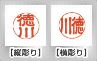 銀行印の縦彫り・横彫りのイメージ