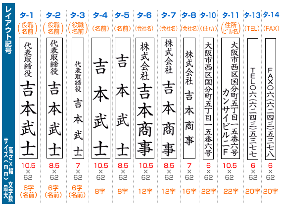 レイアウト一覧 タテ ハンコヤドットコム 印鑑販売専門店