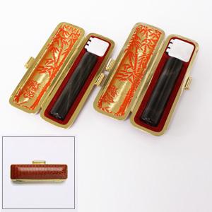 実印・銀行印/純天然黒水牛/トカゲ皮ケース【金枠】 実印・銀行印/純天然黒水牛/トカゲ皮ケース【金枠】