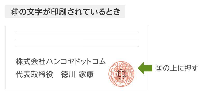 「印」の文字が印刷されているとき：「印」の上に押す