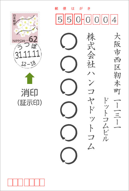 官製ハガキに押された消印のイメージ